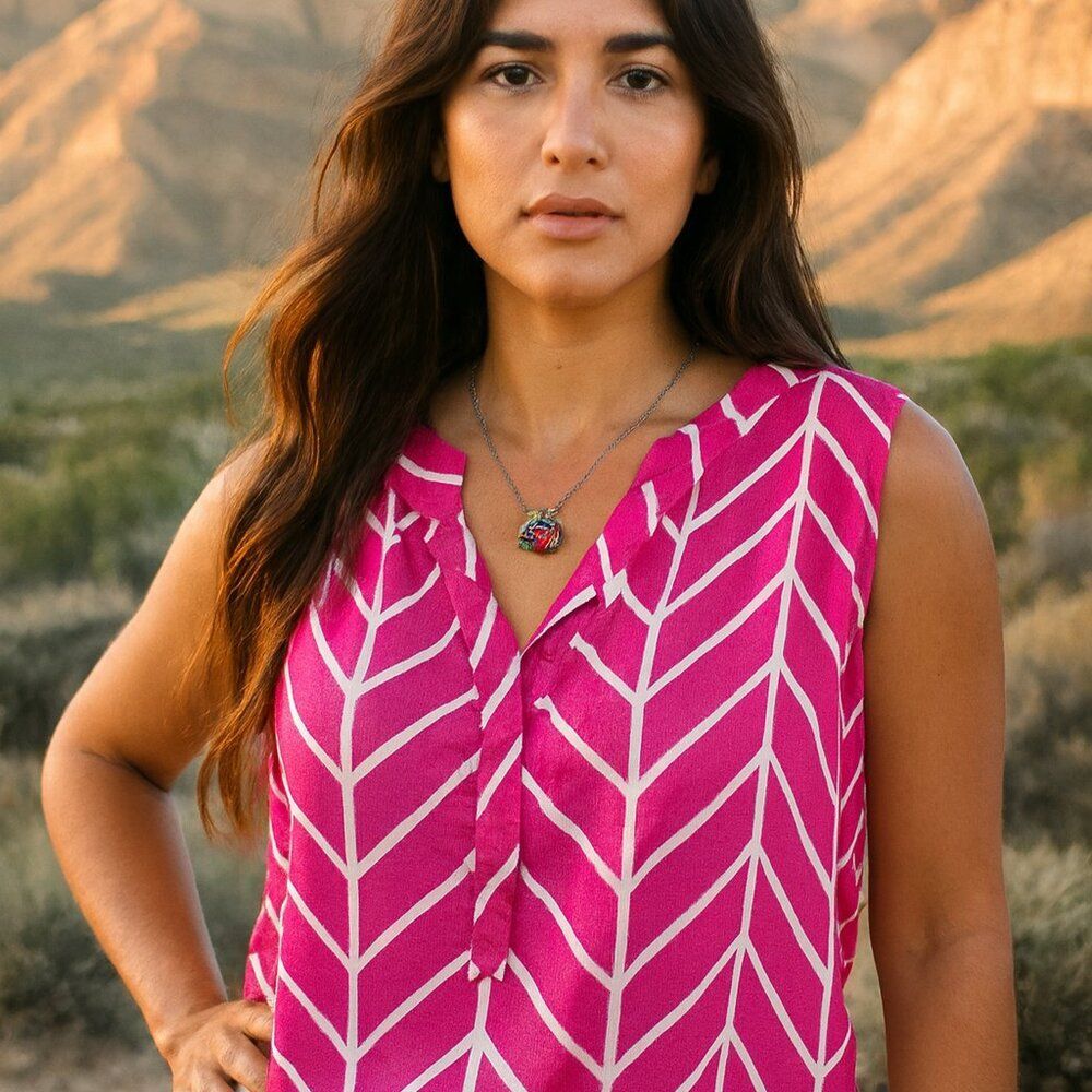 Hanna Gracie Hot Pink Chevron Sleeveless Blouse Large